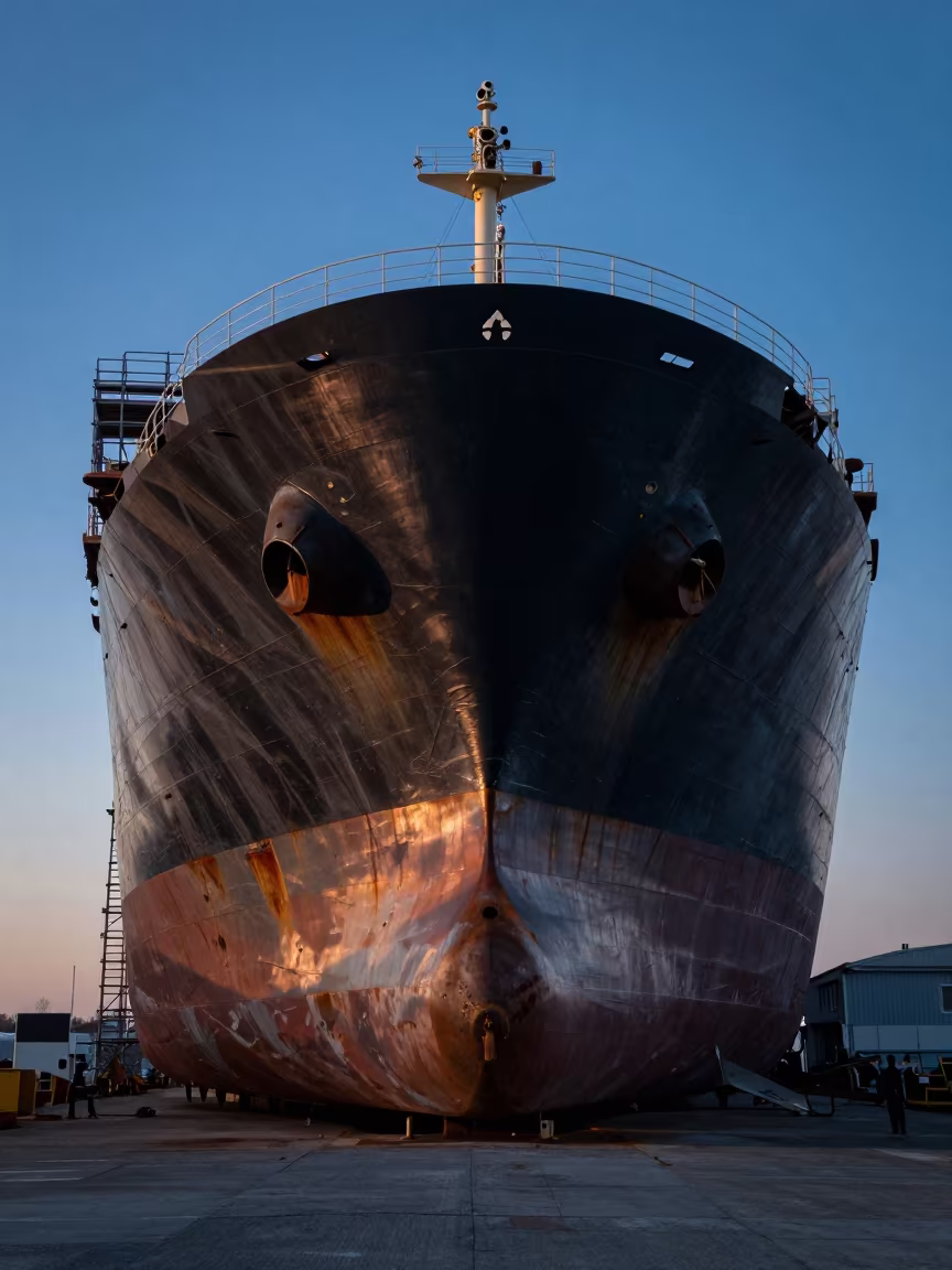 Tanker Hull in Quebec Dry Dock Twilight in in Quebec