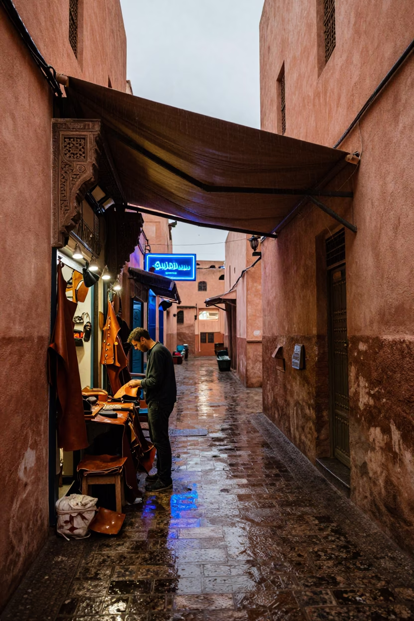 Tanner Working in Fez in in Fez, Morocco