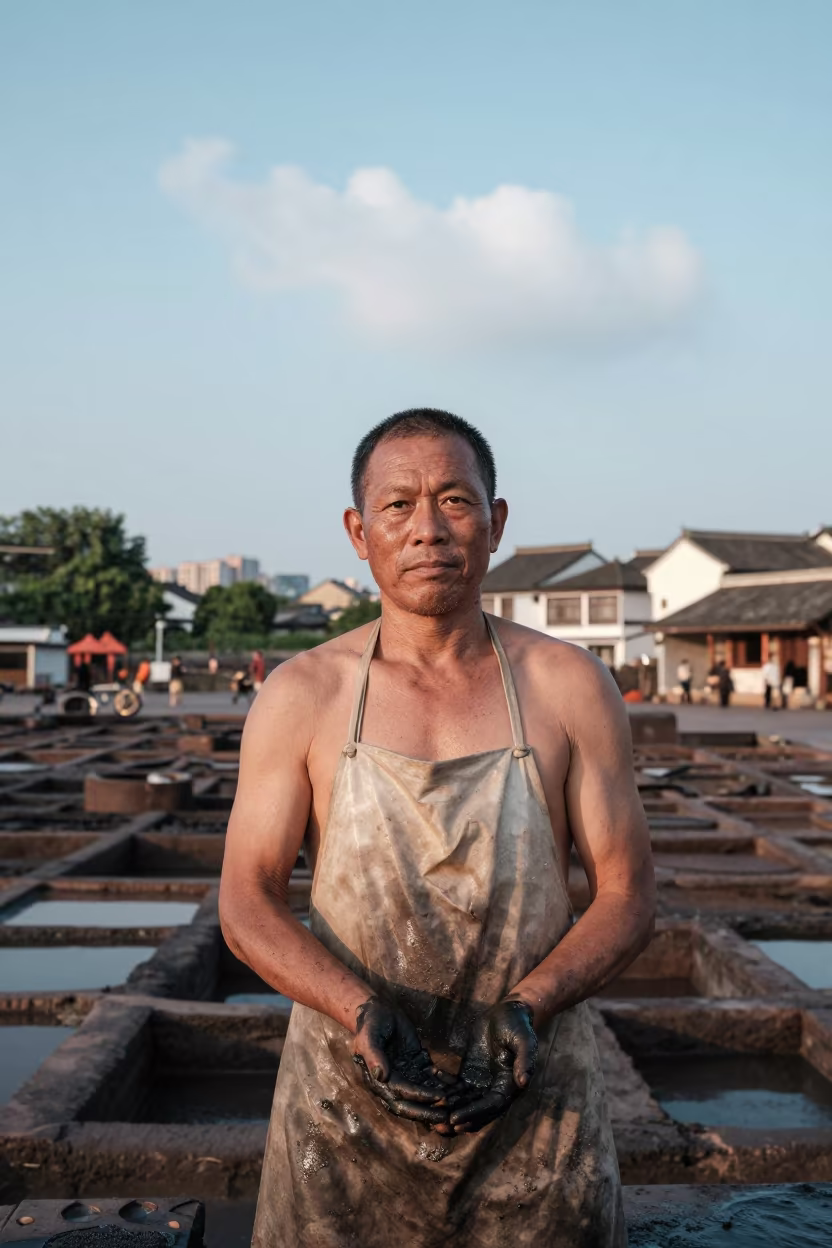 Tannery Worker Dye Stained Hands Nanchang in at a public square in Nanchang