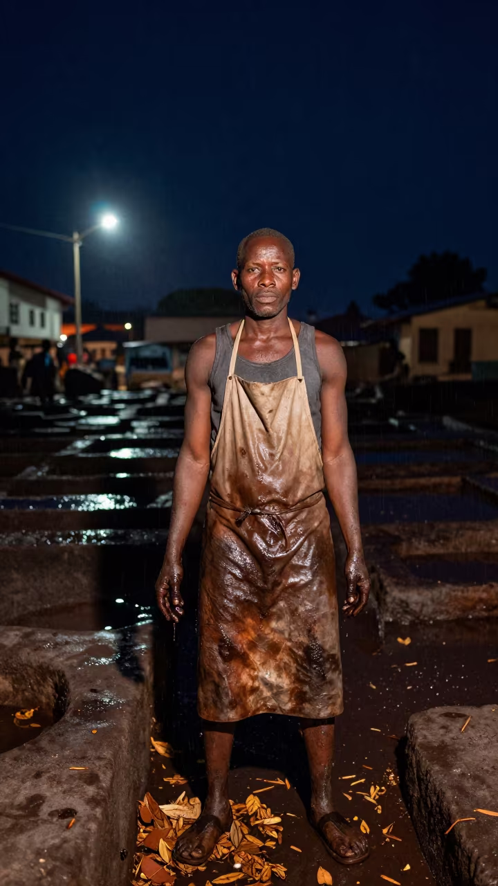 Tannery Worker Dye Stained Hands Yaounde Night in in Yaounde