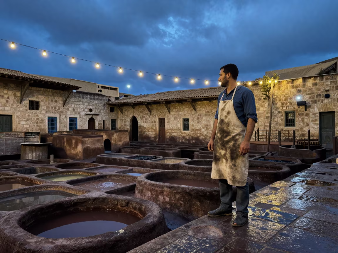 Tannery Worker in Fez Evening Glow in in Fez