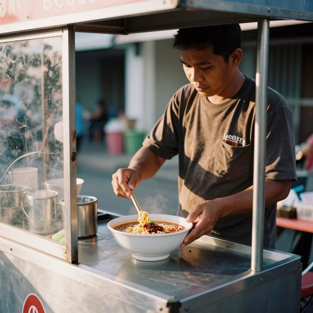 Tantanmen Ramen in Denpasar at Clear Late-afternoon Light in in Denpasar, Indonesia