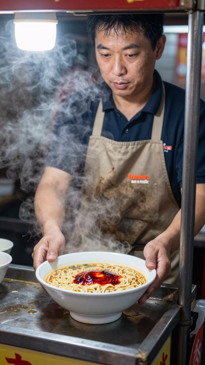 Tantanmen Ramen in Taipei at Late At Night Light in in Taipei, Taiwan