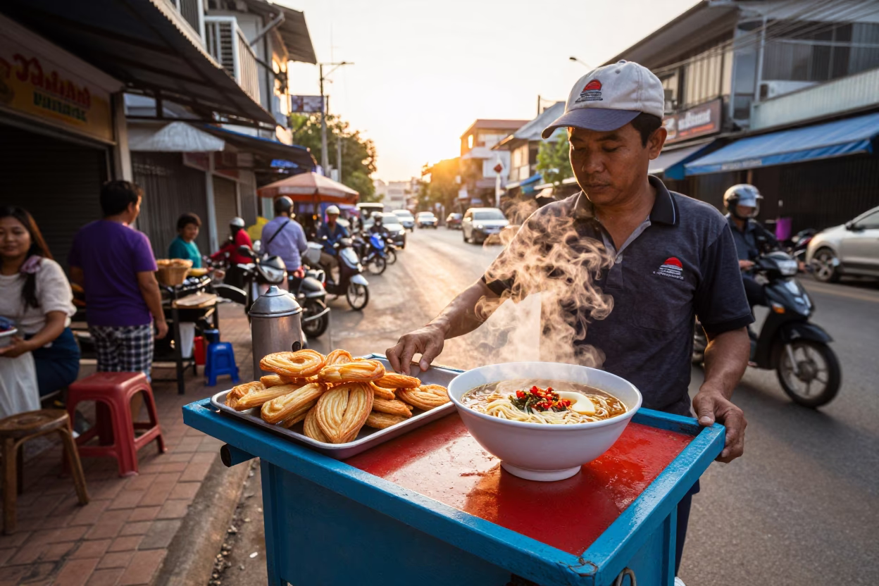 Tantanmen Ramen just after sunrise in Phnom Penh in in Phnom Penh, Cambodia