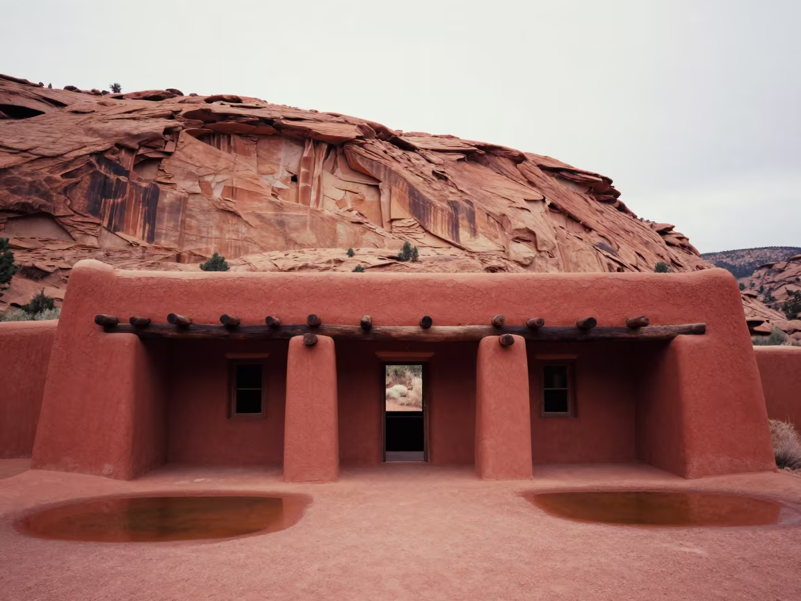 Taos Pueblo Adobe Under Sandstone Cliff After Rain in near Taos