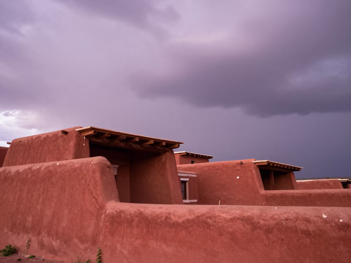 Taos Pueblo Terraces Under Storm Sky Before Dawn in near Taos