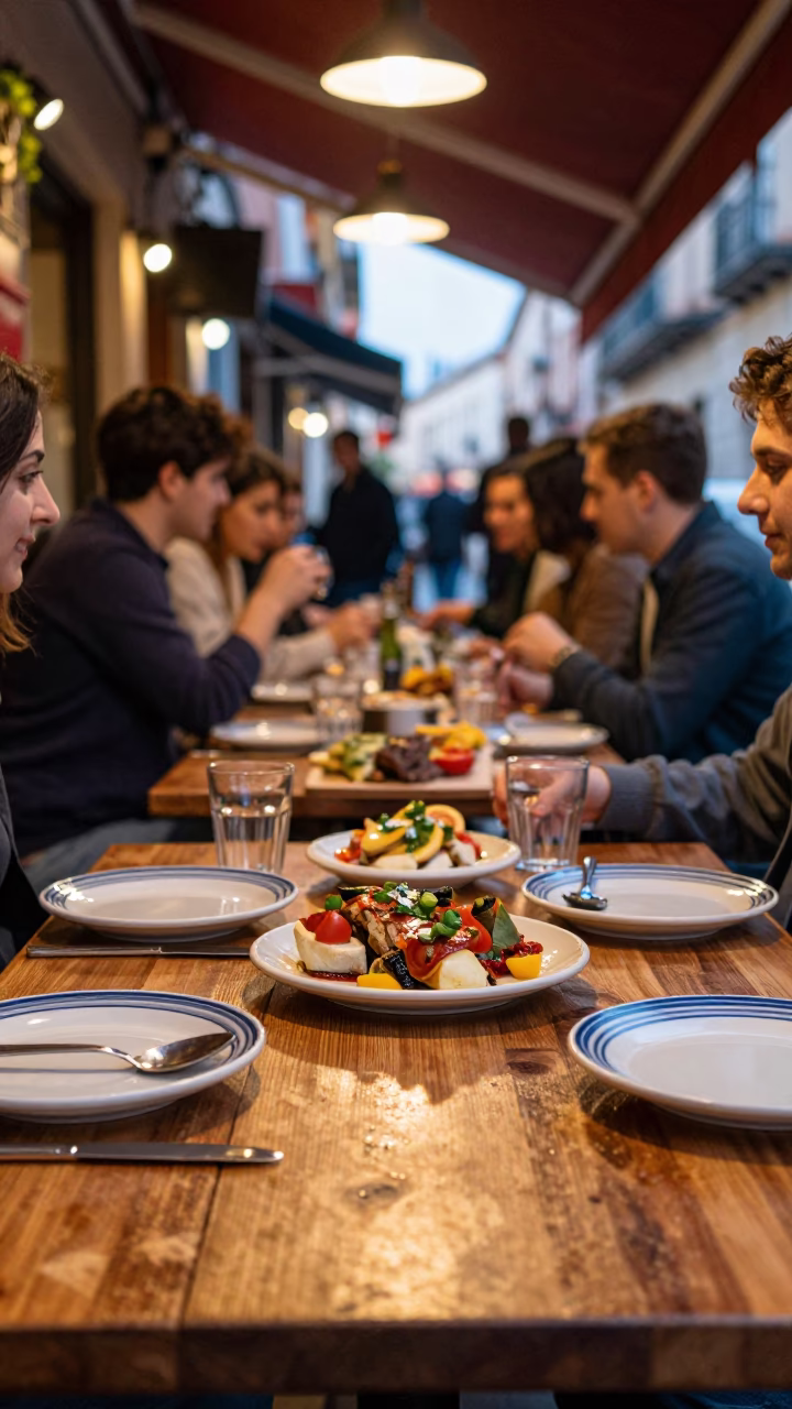 Tapas Scene in Madrid at The Early Evening Light in in Madrid, Spain