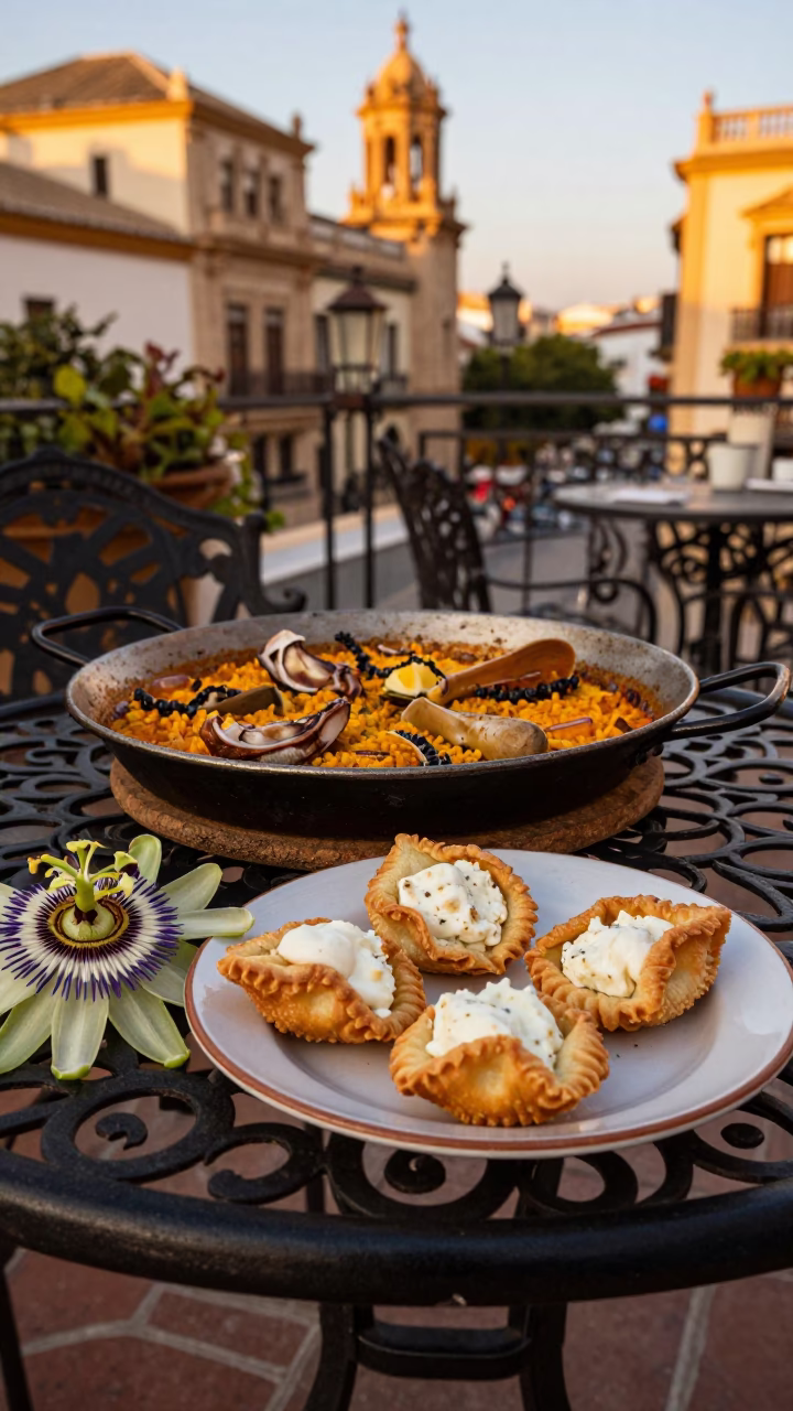 Tapas Scene in Valencia at Honeyed Evening Light in in Valencia, Spain