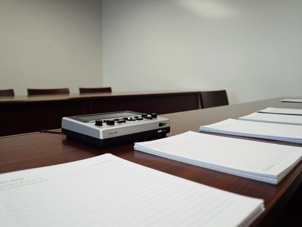 Tape Recorder and Books on Dublin Seminar Table in at a seminar table covered in notes in Grafton Street, Dublin