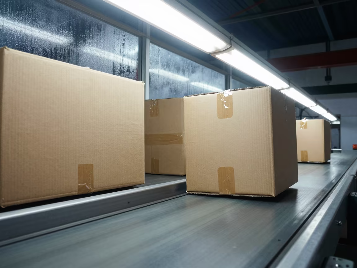 Taped Cases on Sorting Belt in Matola in at a parcel sorting belt in Matola