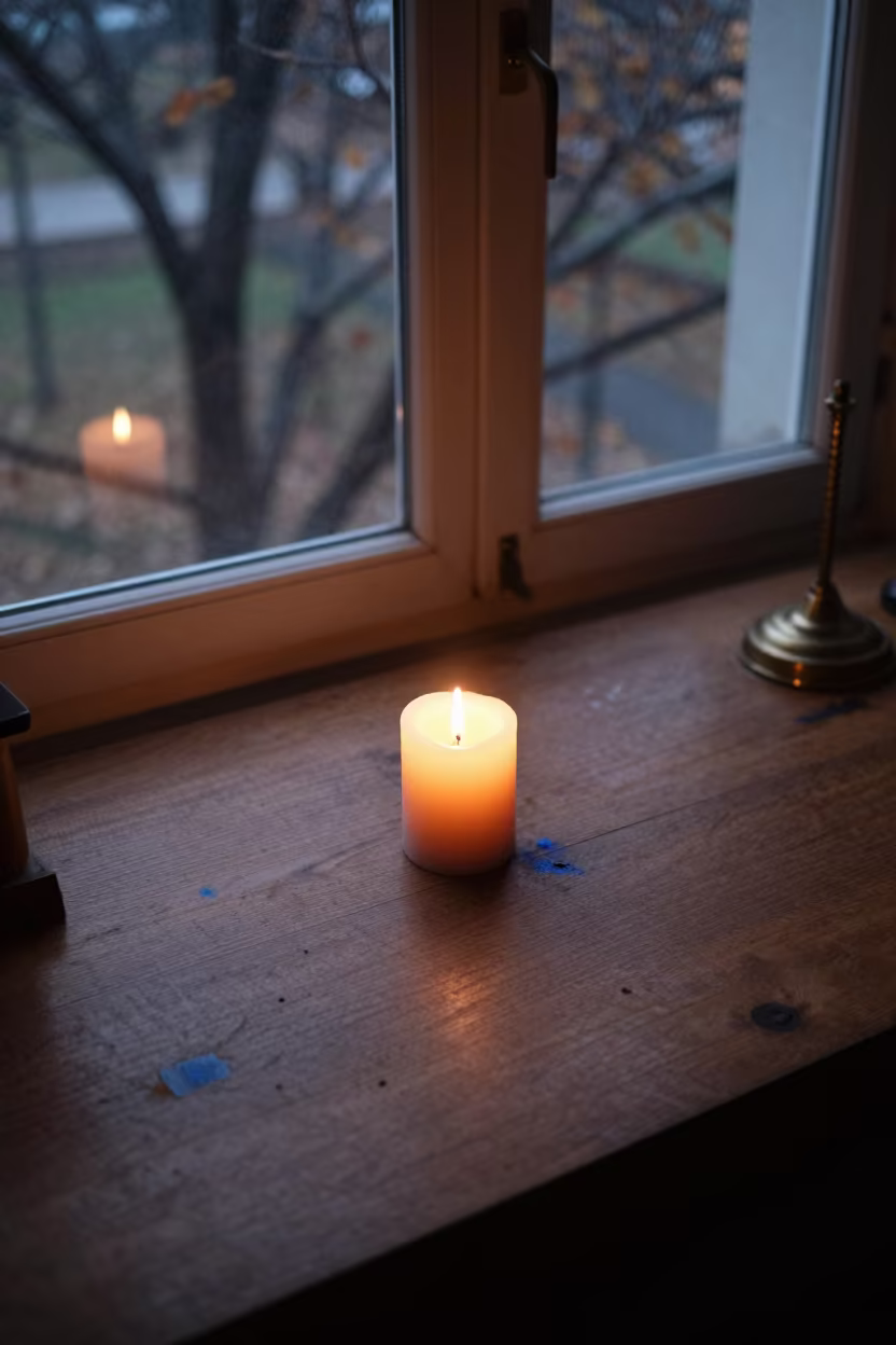 Taper Candle on Desk Near Ghaziabad Window in on a writing desk near Ghaziabad