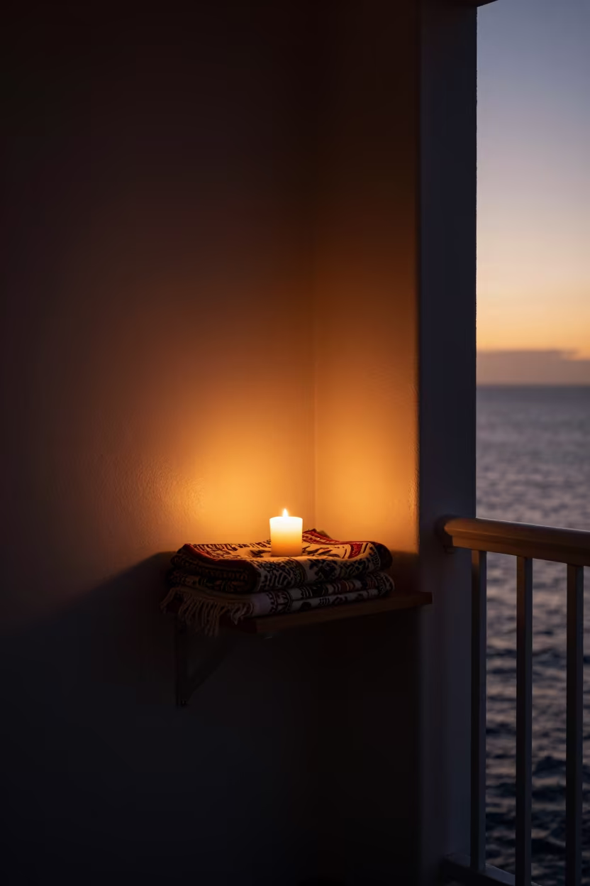 Tapestry on Shelf in Winter Pier Interior in on a pier railing in Pietermaritzburg