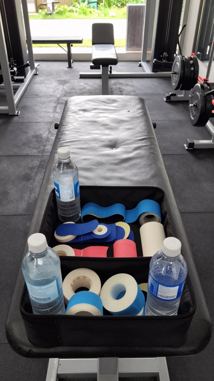 Taping Caddy in Pul-e Khomri Strength Room in inside a strength room in Pul-e Khomri