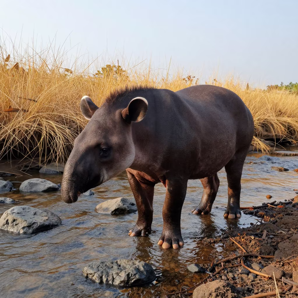 Tapir at Glacial Stream Goa Dry Season in above a glacial stream in Goa