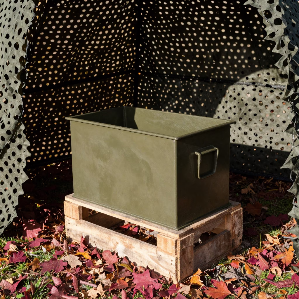 Target Paster Box Under Camo Net Scotland in beneath a camouflage net shelter in Scotland