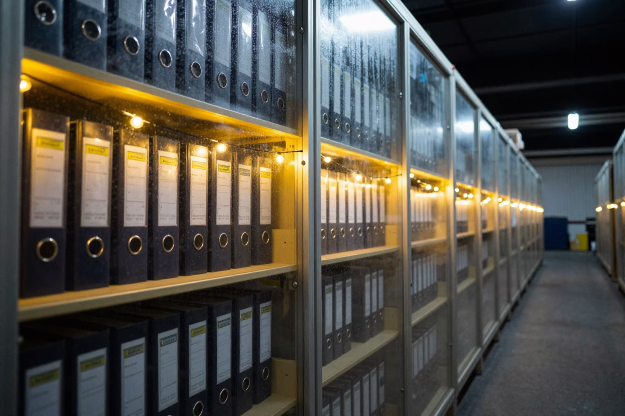 Tariff Binders on Shelf in Chilled Night Bay in inside a chilled distribution bay in Idanre
