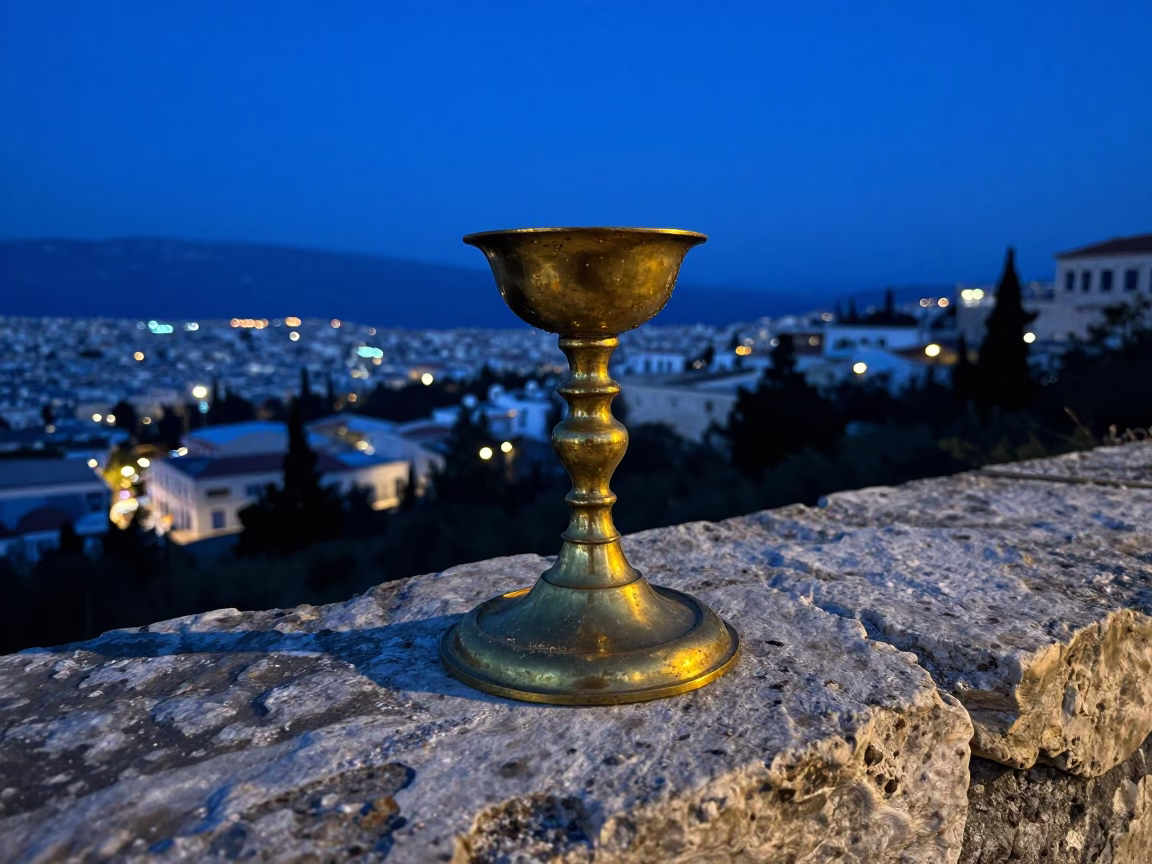 Tarnished Brass Candlestick in Athens in in Athens, Greece
