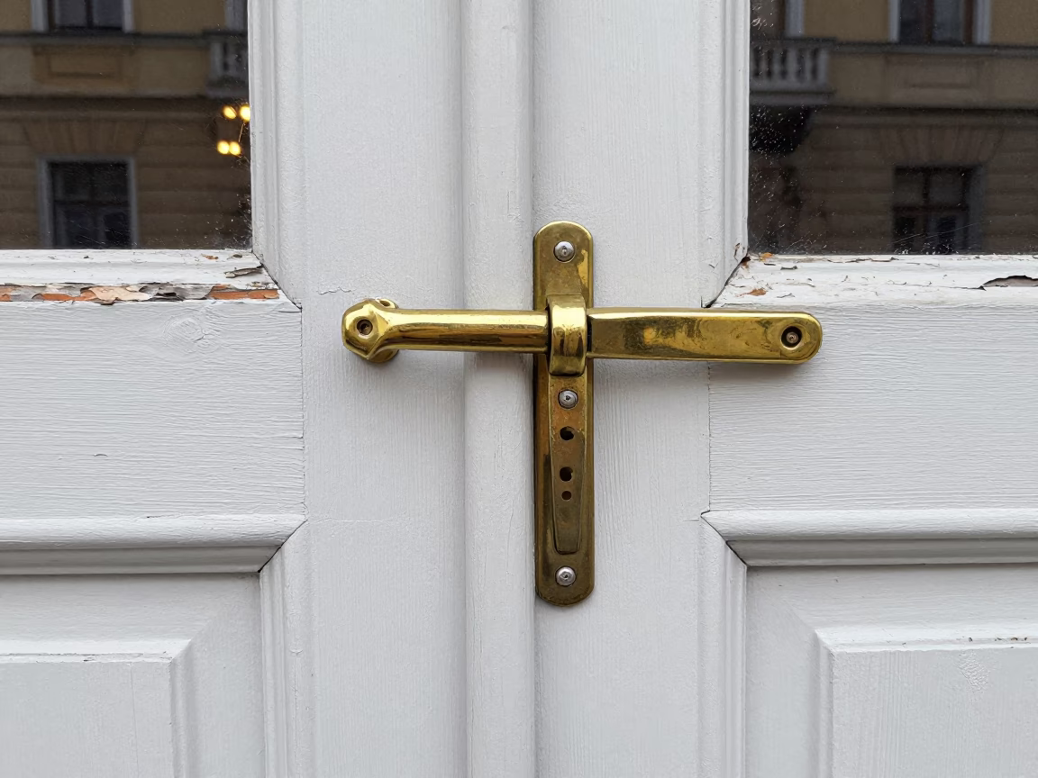 Tarnished Brass Door Latch in Budapest in in Budapest, Hungary