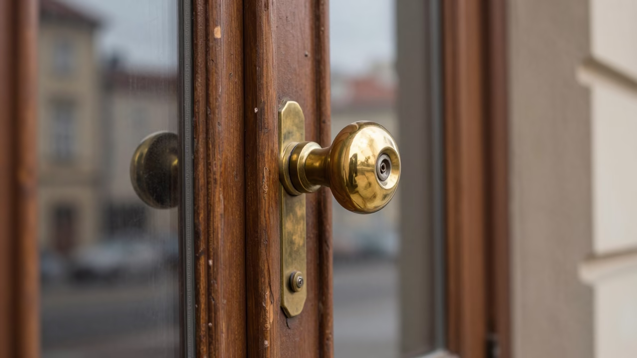 Tarnished Brass Doorknob in Prague in in Prague, Czech Republic