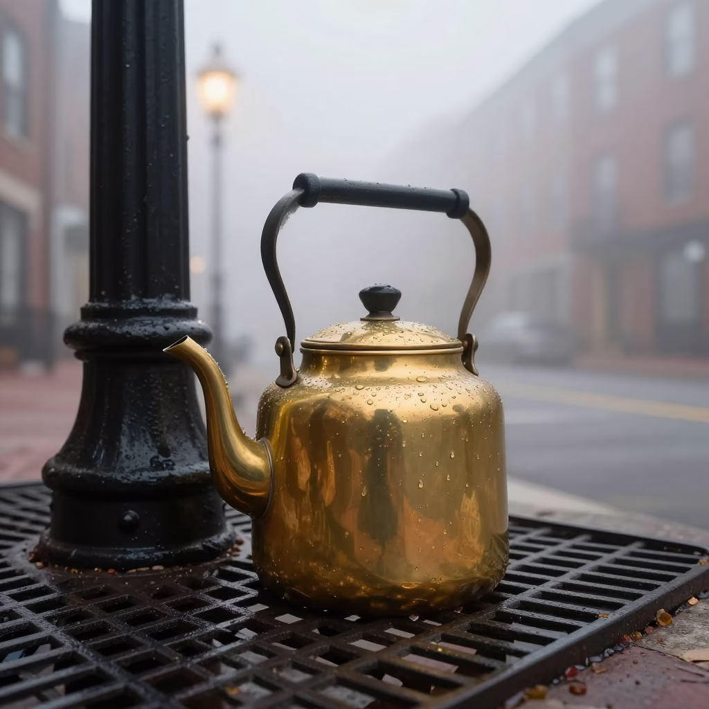 Tarnished Brass Kettle in Boston in in Boston, United States