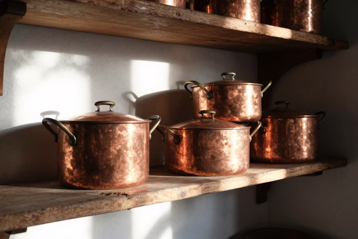 Tarnished Copper Pots in Salvador in in Salvador, Brazil