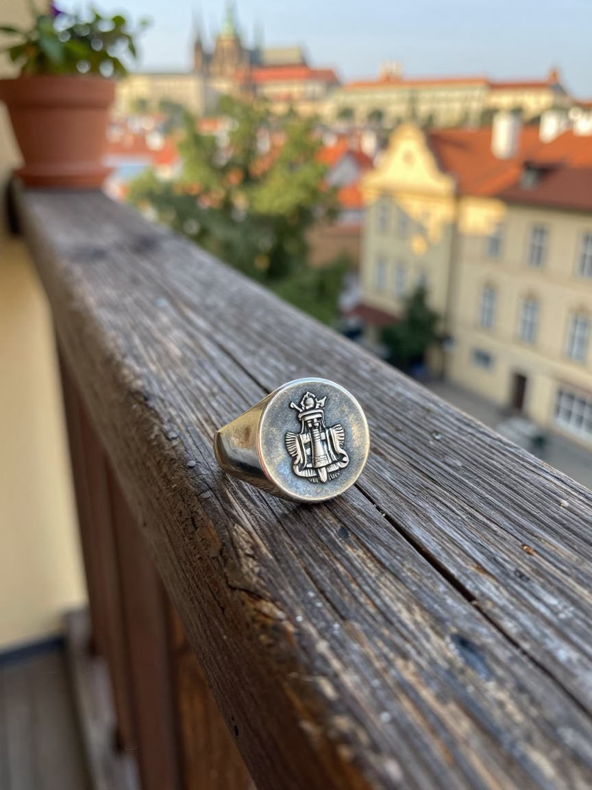 Tarnished Silver Signet Ring in Prague in in Prague, Czech Republic