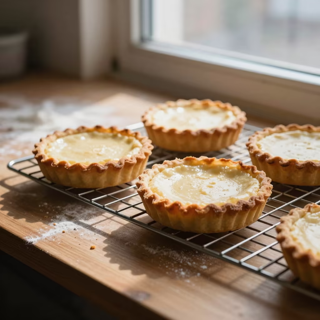 Tart on Cooling Rack with Flour Crumbs in on a bakery cooling rack in Jinan