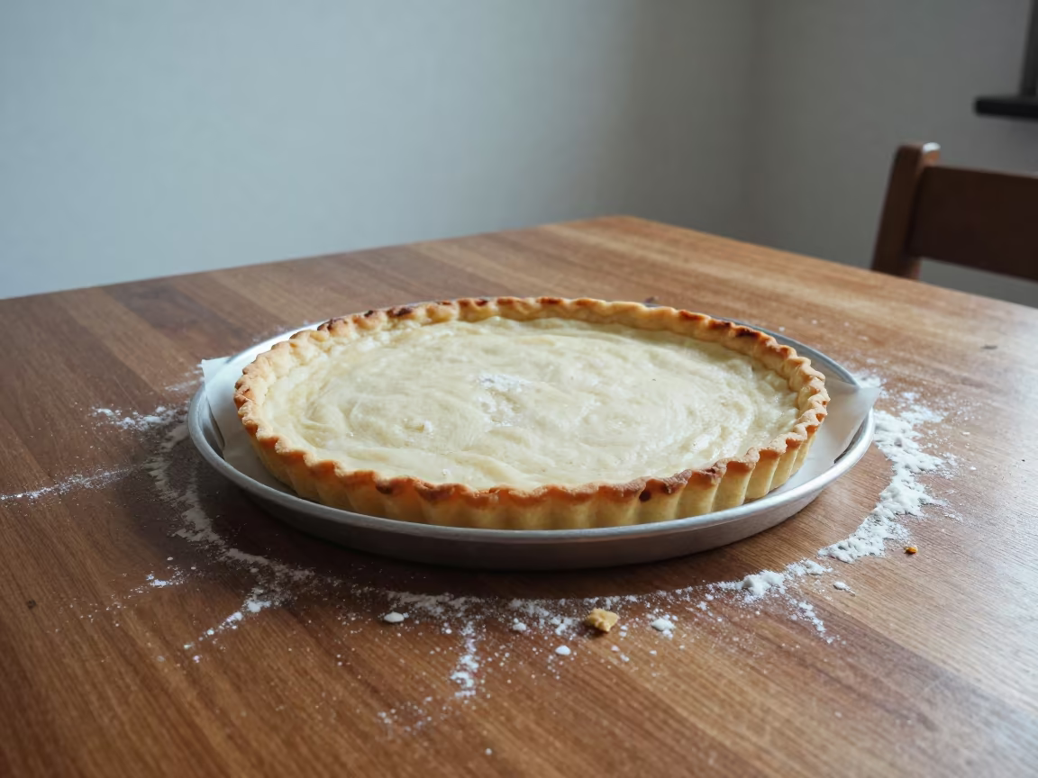 Tart Tin on Oak Table in Haiphong Afternoon in on a parchment-lined pastry tray in Haiphong