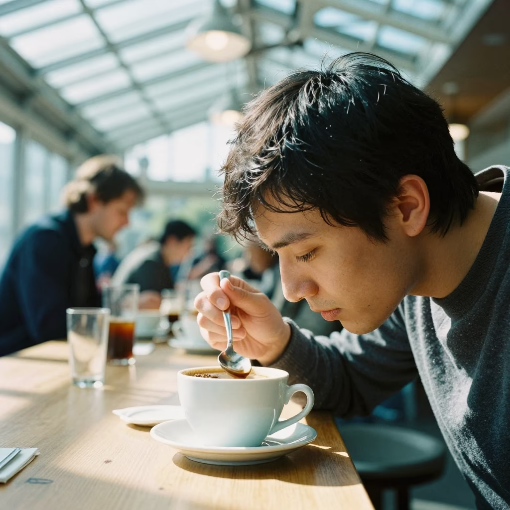 Tasting Roast in Seattle at Bright Midmorning Light in in Seattle, Washington, United States
