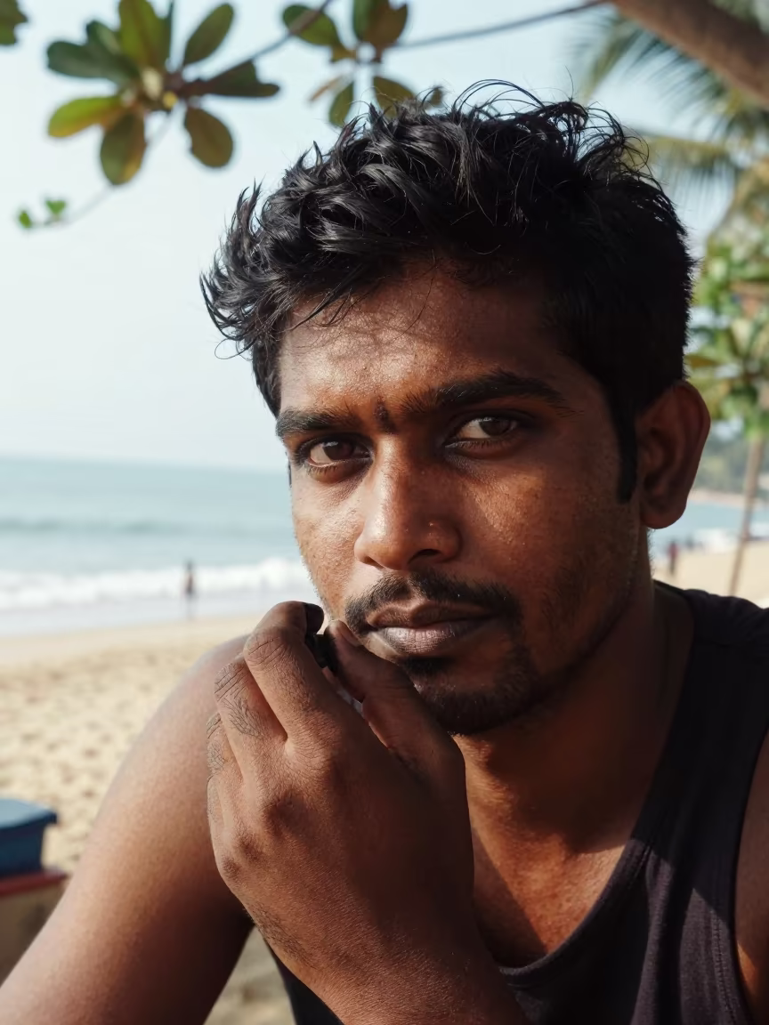 Tattoo Artist with Ink Stains in Varkala Light in in Varkala