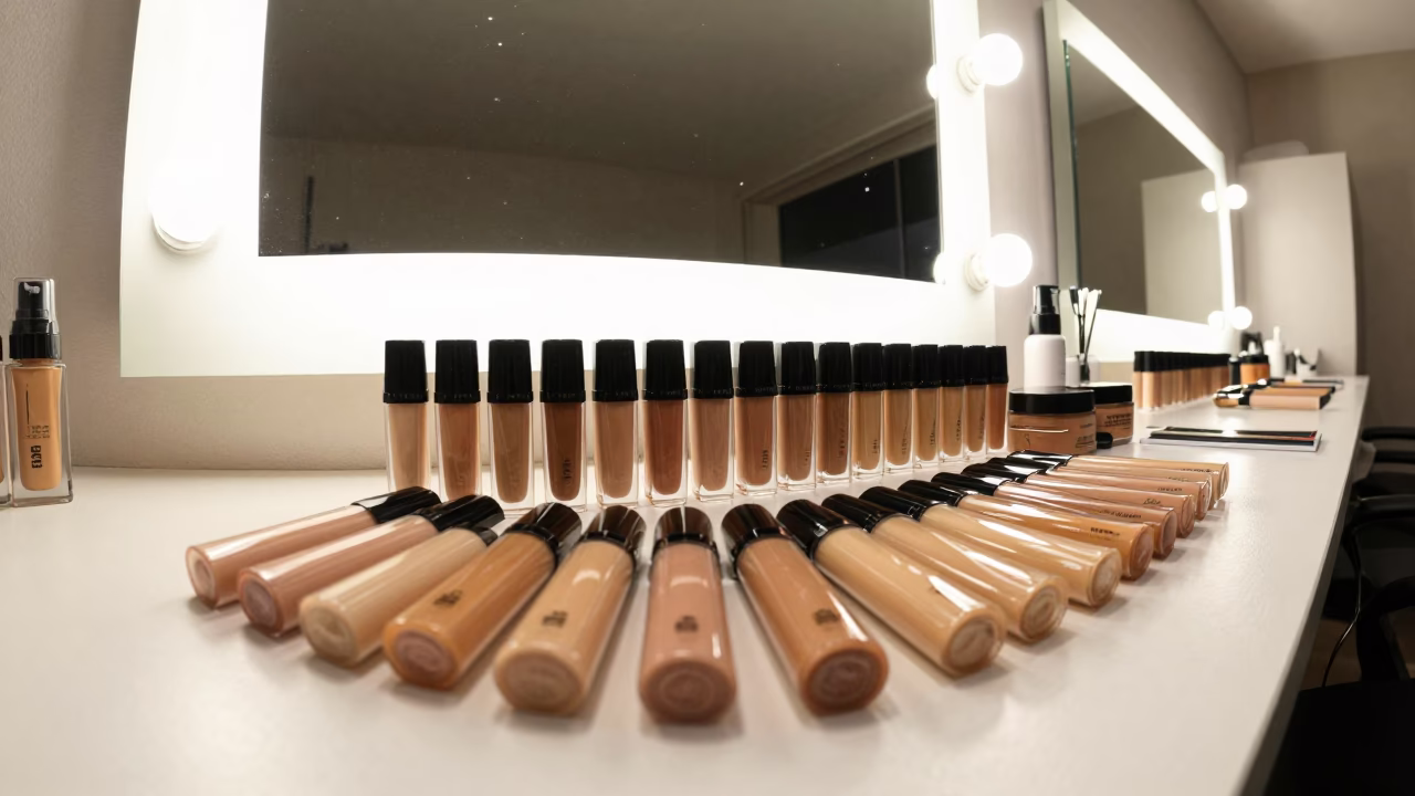 Tattoo Cover-up Makeup Table Under Clinical Light in inside a salon row in Aba