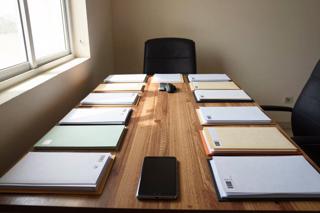 Tax Workstation on Boardroom Table Before Meeting in at a boardroom table before a meeting in Tikrit