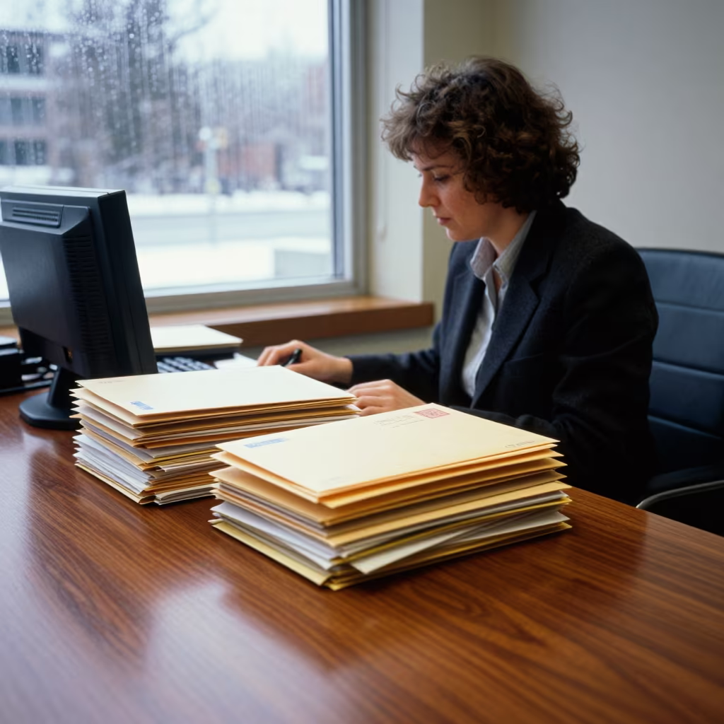 Tax Workstation with Folders on Boardroom Table in at a boardroom table before a meeting near Halifax