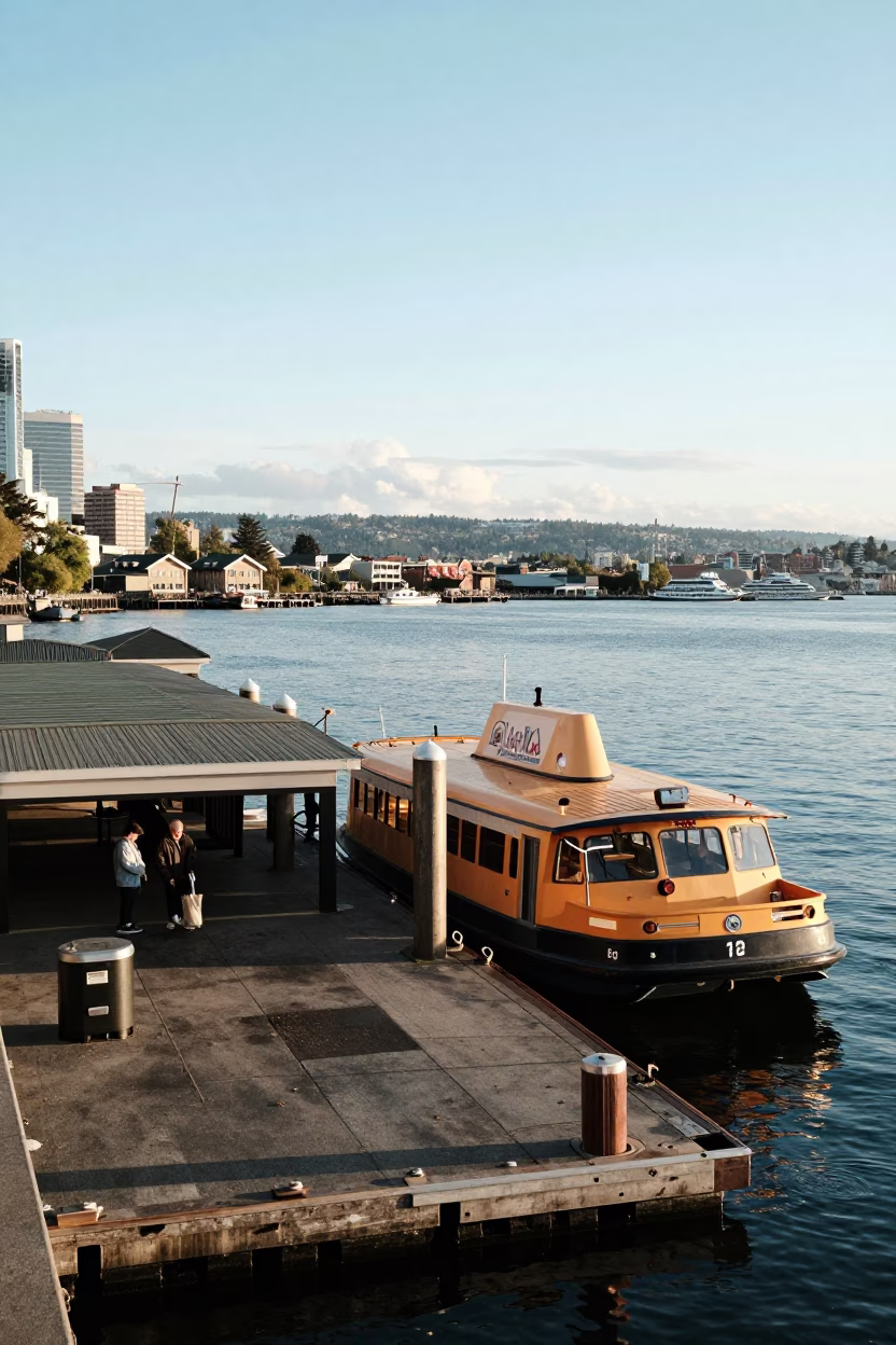 Taxi Dock at Bright Midmorning Light in Seattle in in Seattle, Washington, United States