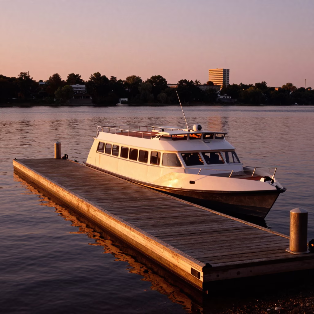 Taxi Dock in Montreal at Copper-toned Light Before Dusk in in Montreal, Quebec, Canada