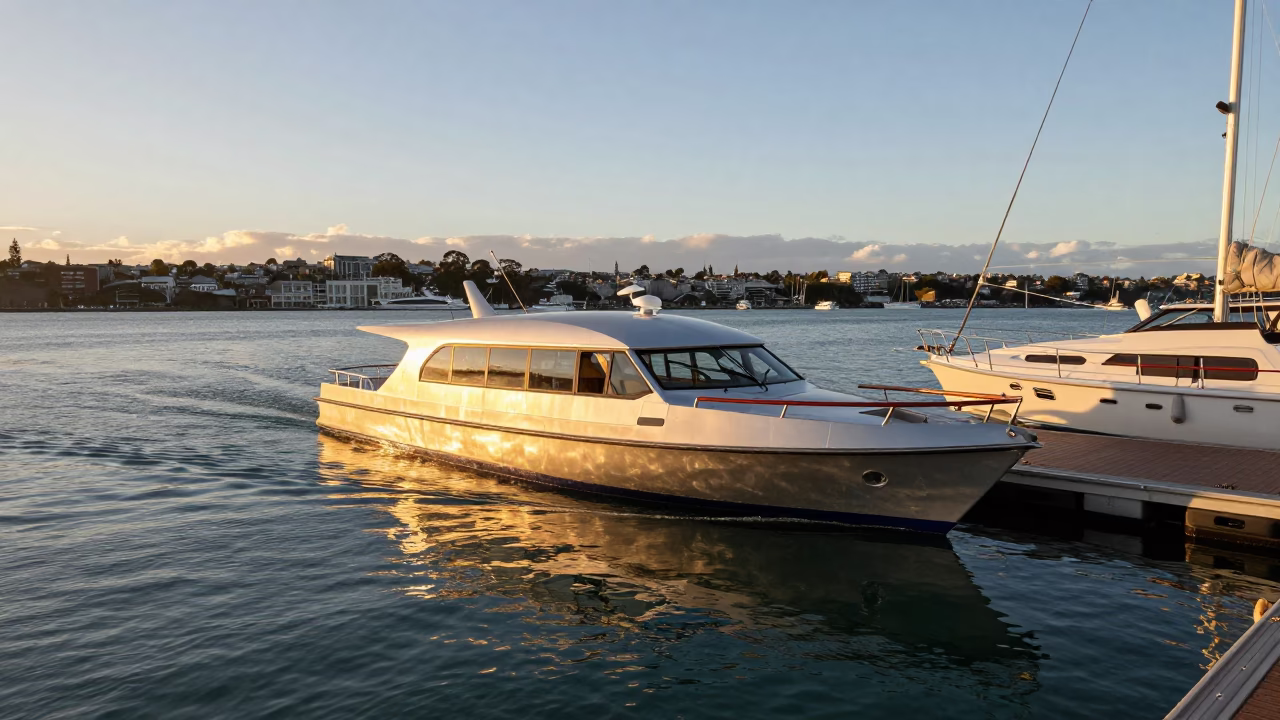 Taxi Docking in Auckland at Golden Hour in in Auckland, New Zealand