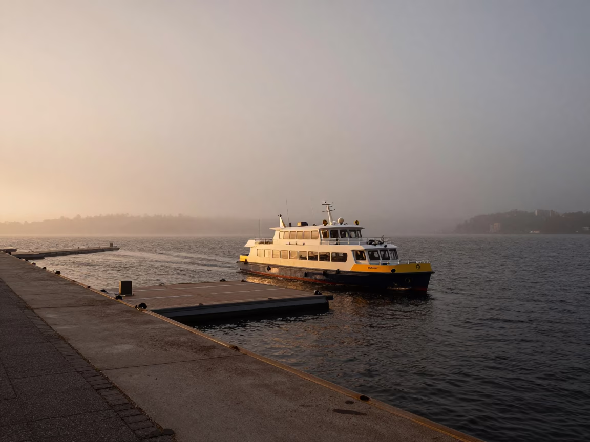 Taxi Docking in Stockholm at Nautical Dawn Light in in Stockholm, Sweden