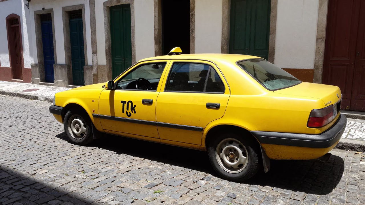 Taxi Parked in Salvador at The Flat Glare Of Noon Light in in Salvador, Brazil