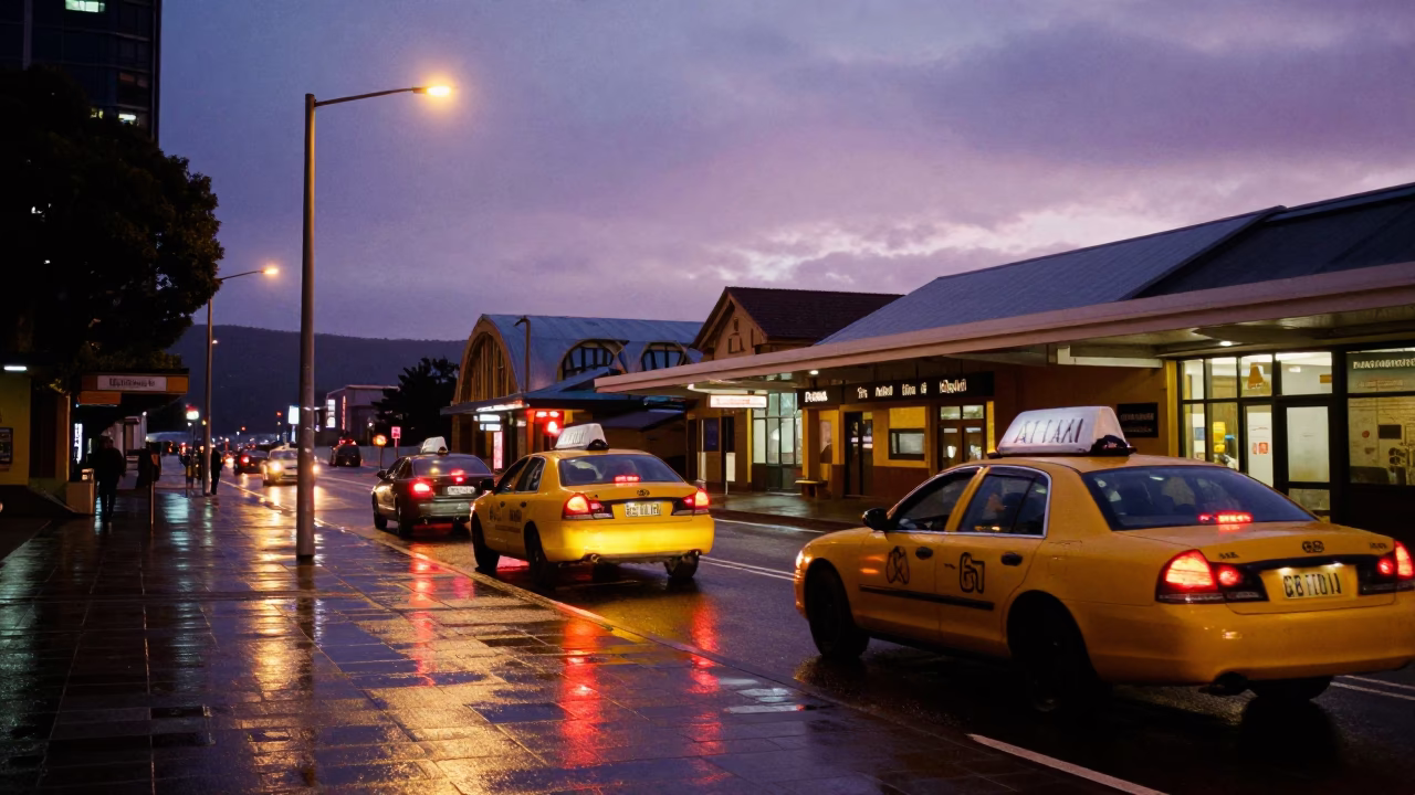 Taxi Rank in Hobart at Indigo Twilight After Sunset in in Hobart, Tasmania, Australia