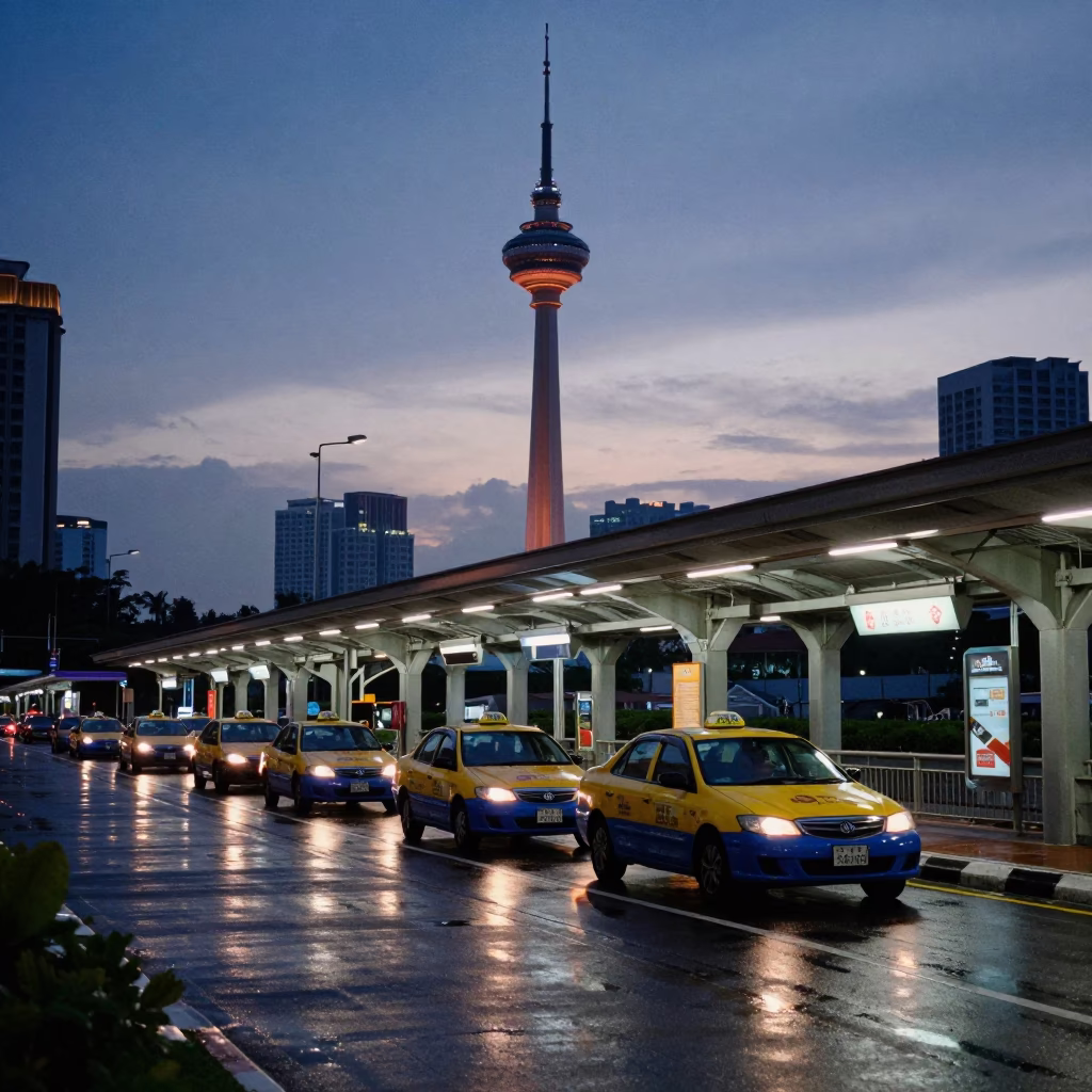 Taxi Rank in Kuala Lumpur at Nautical Dawn Light in in Kuala Lumpur, Malaysia