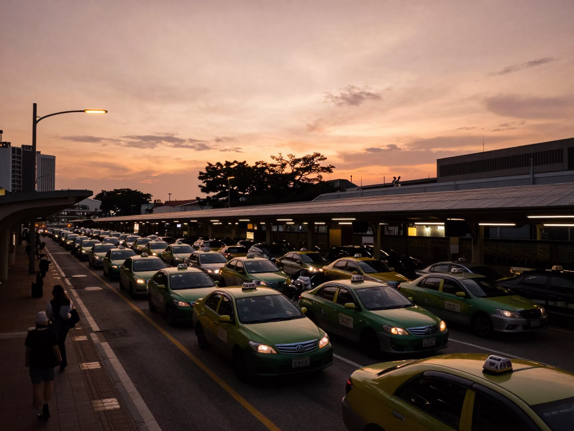 Taxi Rank in Singapore at Copper-toned Light Before Dusk in in Singapore, Singapore