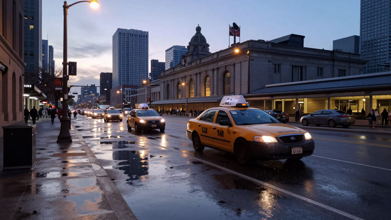 Taxi Rank in Toronto at Sunrise Light in in Toronto, Ontario, Canada