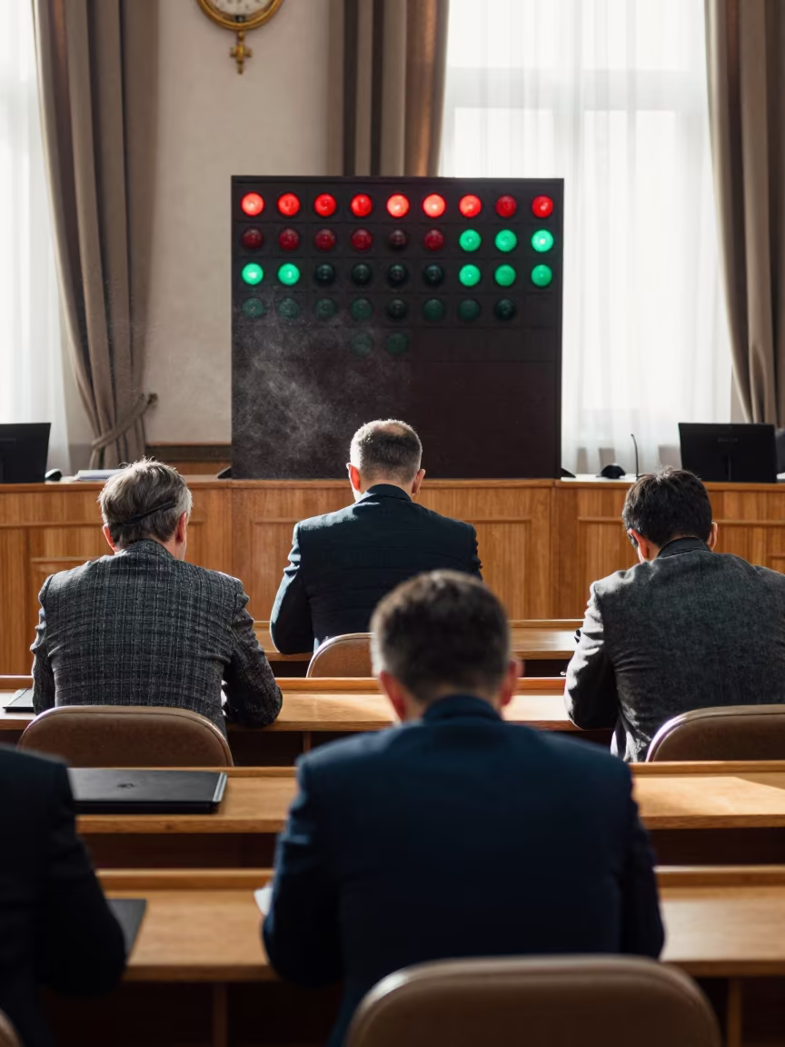 Tbilisi Council Chamber Vote Red Green Light in inside a council chamber near Tbilisi