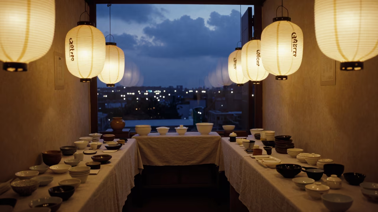 Tea Ceremony Archive in Guatire Shrine in in a shrine lined with lanterns in Guatire