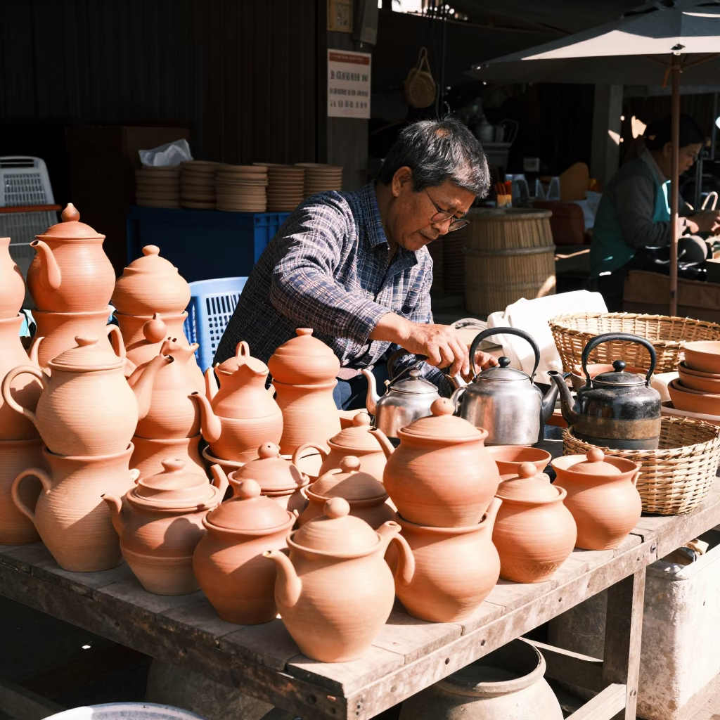 Tea Kettles in Chiang Mai at Bright Midmorning Light in in Chiang Mai, Thailand