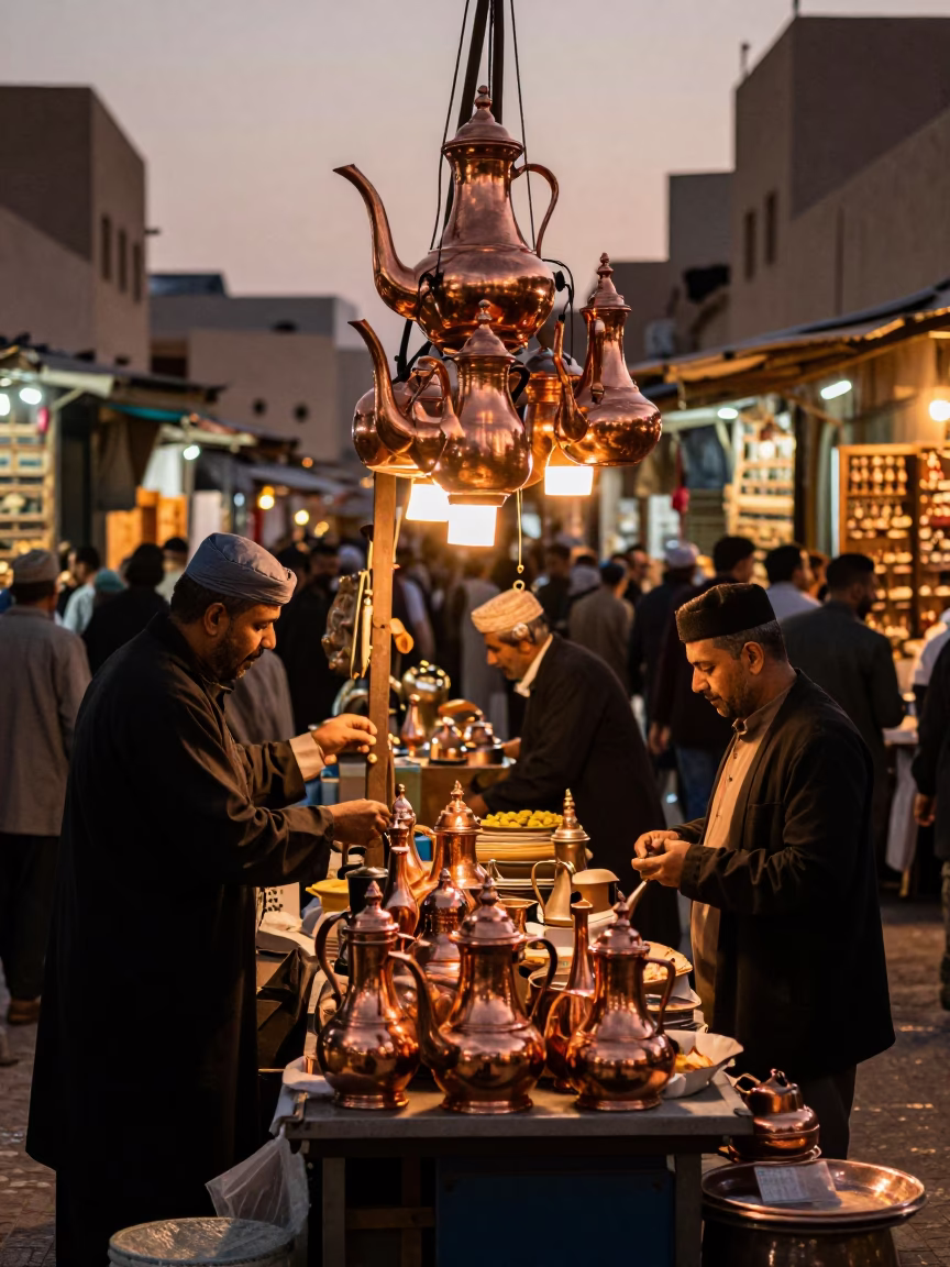 Tea Kettles in Muscat at Copper-toned Light Before Dusk in in Muscat, Oman