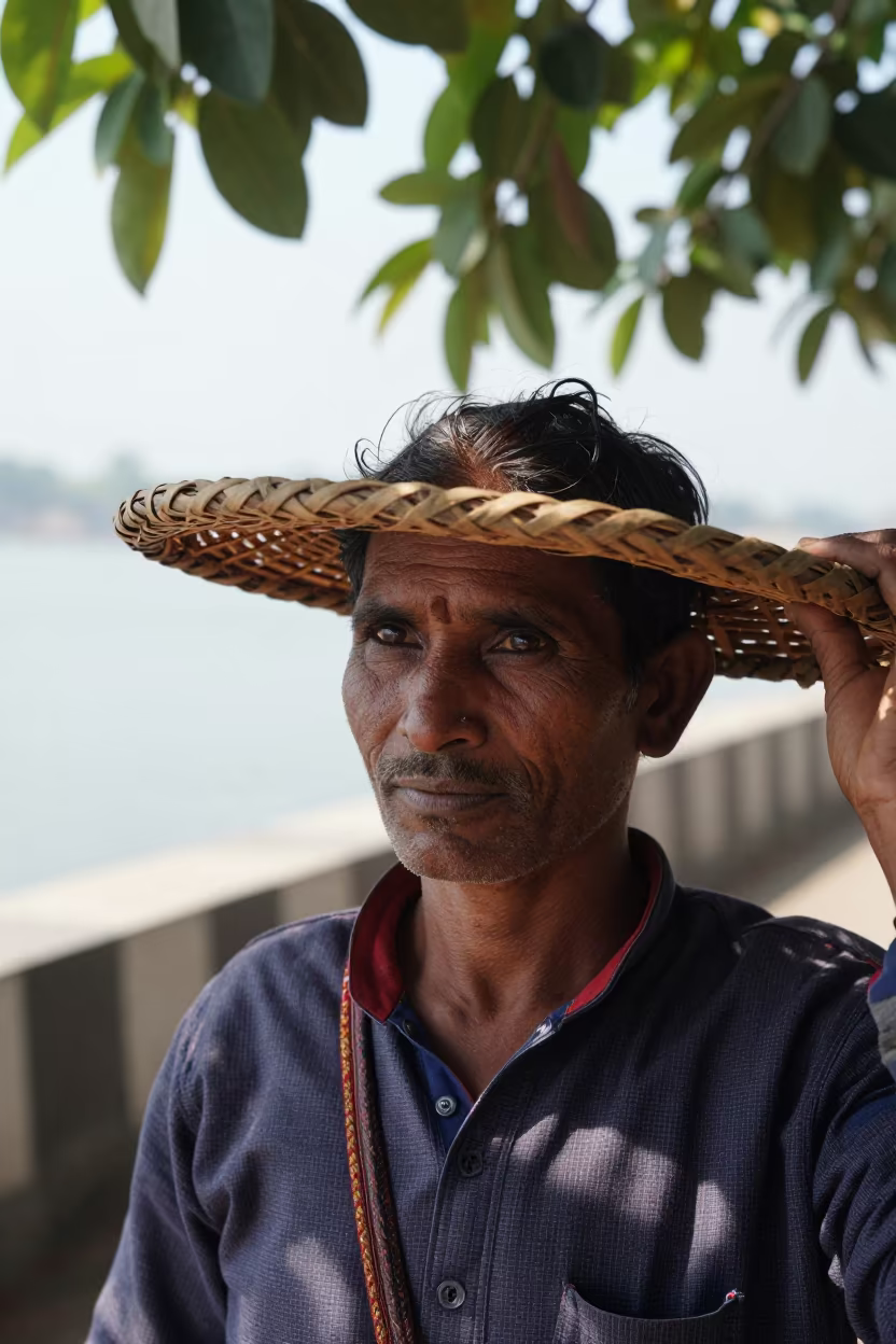 Tea Picker Forehead Strap Portrait Gurgaon Harbor in beside a harbor wall near Gurgaon