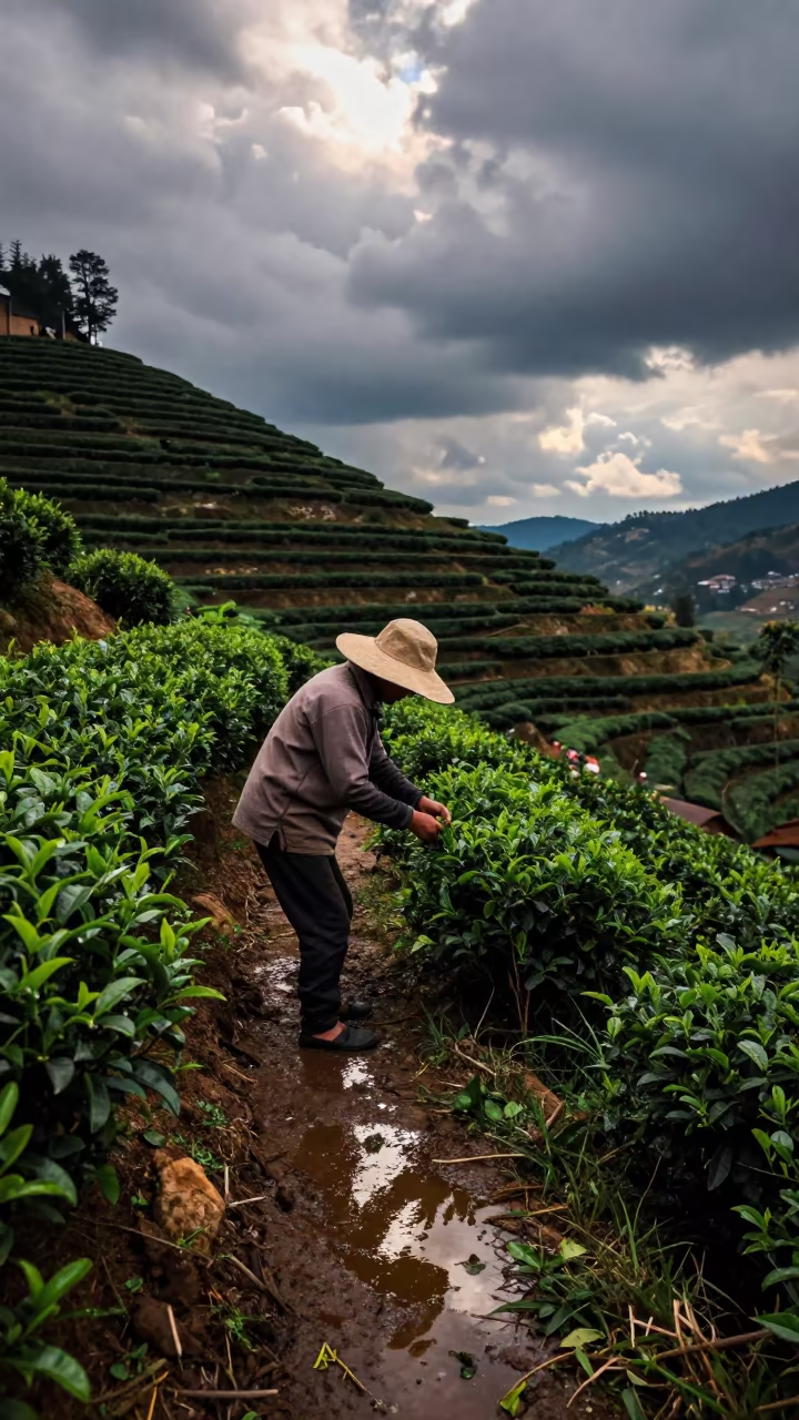 Tea Picker on Mountain Path Near Leon in on a mountain path near Leon