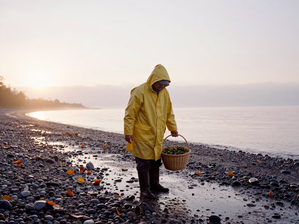 Tea Picker on Ottawa Beach at Dawn in along a beach near Ottawa