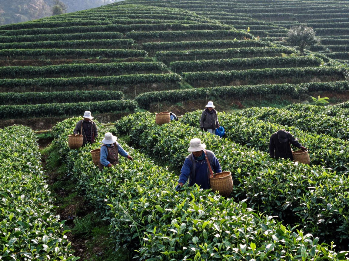 Tea Pickers in Terraced Rice Paddies Chlef in among terraced rice paddies in Chlef